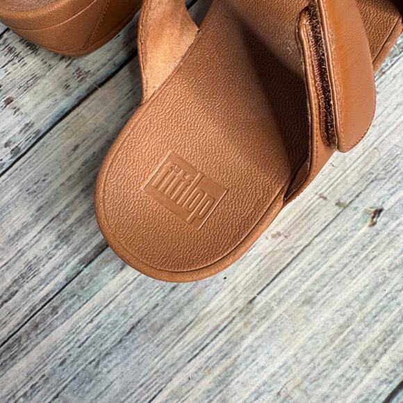 FitFlop Lulu Leather Adjustable Slide Sandals Tan 8 - Picture 4 of 5